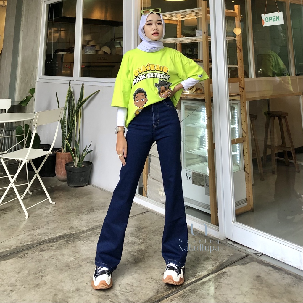 Kezia Cutbray Pants Biru Tua - Highwaist Jeans Cutbray