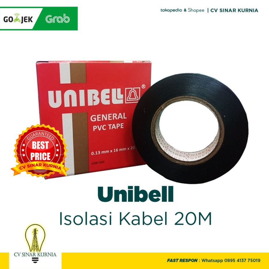 

Unibel Unibell Tape Solasi Isolasi Kabel Hitam 0,13 x 16 x 20 meter & 0,18 x 5/8" x 5 yard