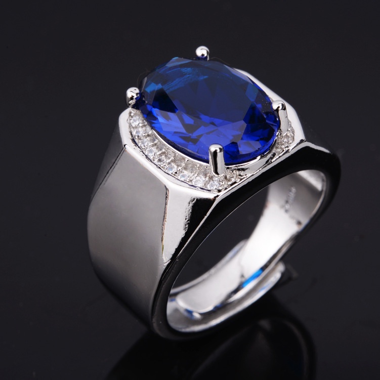 Set Perhiasan Cincin Model Terbuka Bahan Zirkon Sapphire Untuk Pria