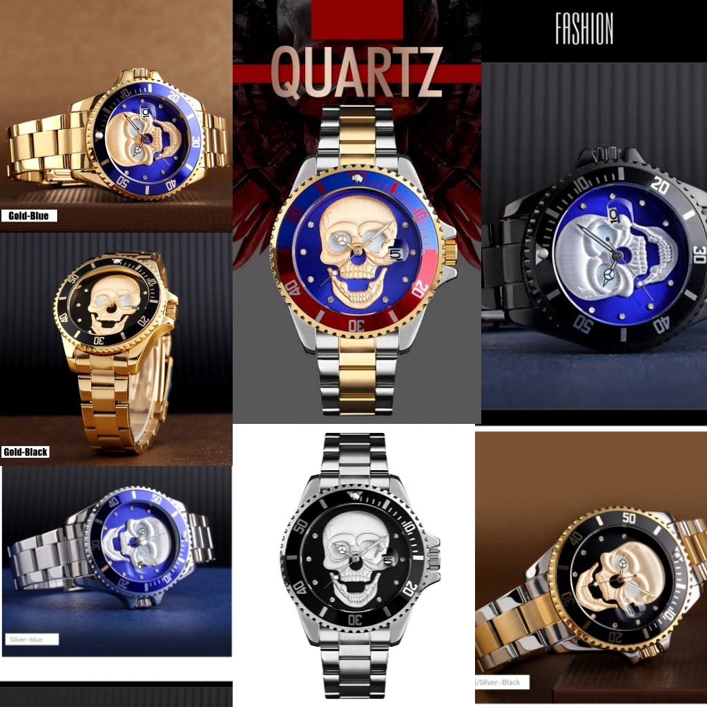 Jam Tangan PRIA skmei 9195 rantai skull tengkorak  water resist original