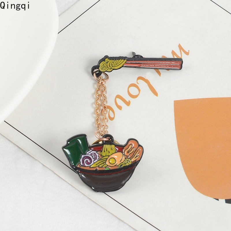 Bros Pin Enamel Desain Kartun Ramen Mie Jepang Lucu Dengan Rantai Untuk Kerah