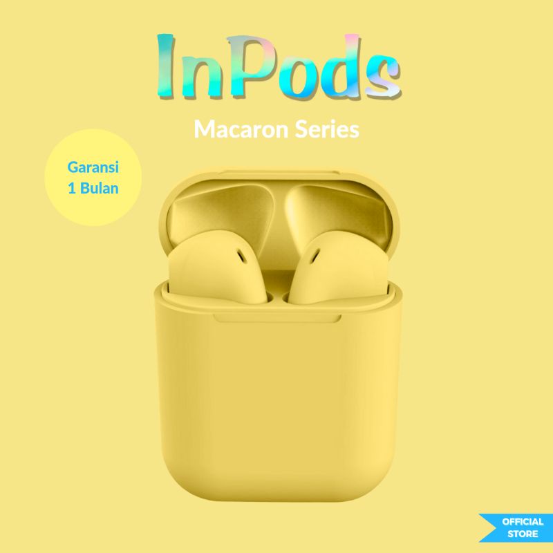 OFFICIAL InPods 12 Yellow Headset Bluetooth 5.0 TWS Earphone Android & IOS Wireless Macaron Tanpa Ka