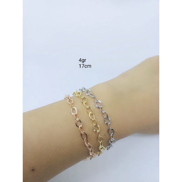 gelang rantai nori holo ukir +2bel / gelang perak asli silver 925 lapis emas/ gelang fashio