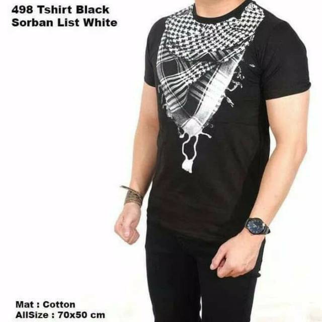 Baju Kaos Muslim Model Sorban 3D Pria - Hitam