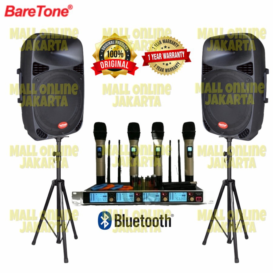 Paket Speaker aktif baretone 15 inch 4 Mic wireless Handle Original