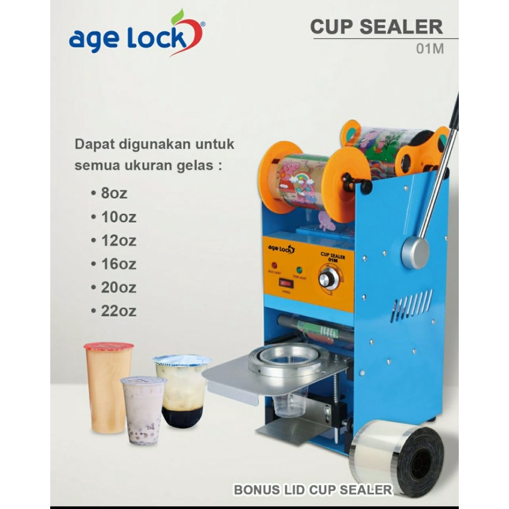 Age Lock Cup Sealer 01M Mesin Press Gelas Plastik 8-22 OZ Agelock 01-M