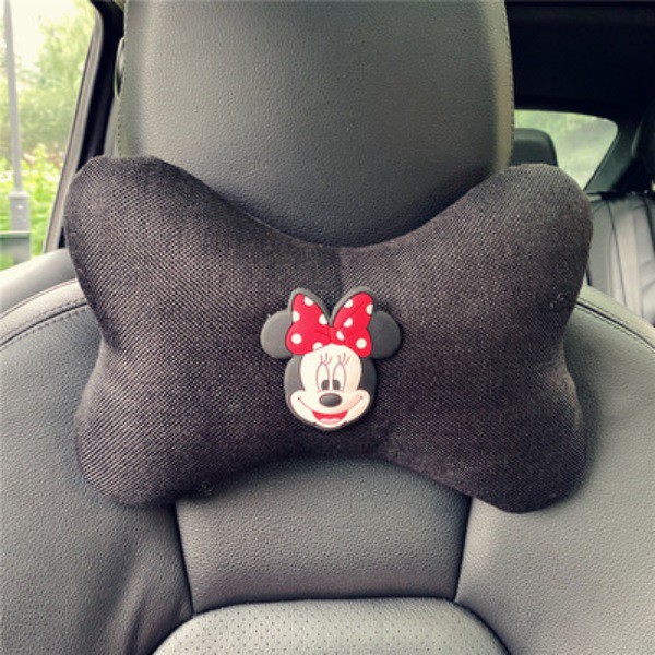 Bantal KAIN LINEN Mickey Minnie Mouse Jok Mobil Kepala Leher Headrest Car Set