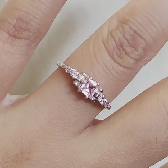 Cincin Perak Murni 925% Permata Merah Muda