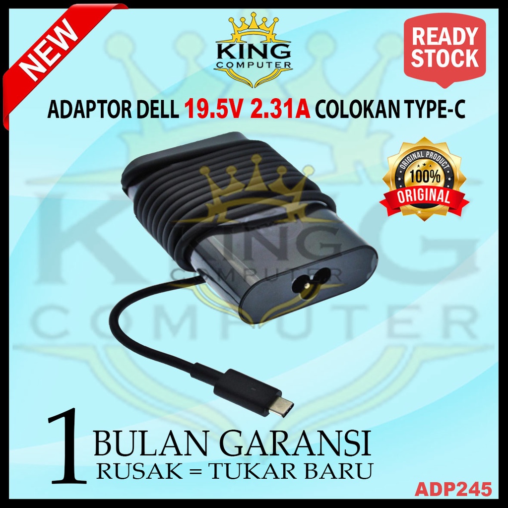 Adaptor Charger Laptop Dell 12-7275 13-7370 7350 USB Type C 45 WatT