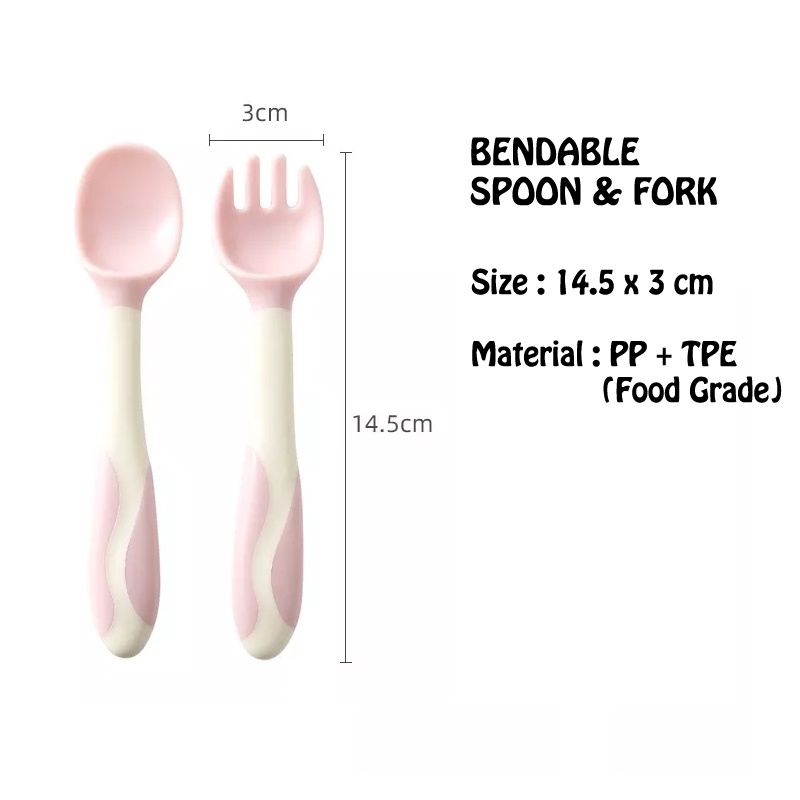 Yoppo Baby Sendok Garpu Bayi BPA Free / Sendok Garpu Mpasi / Benadble Spoon &amp; Fork