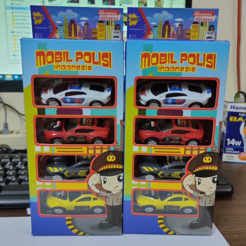 Mainan Mobil Polisi Mini RKC isi 4 pcs Mekanisme Pullback