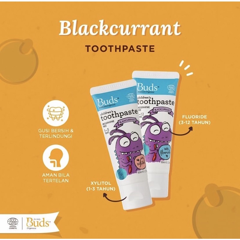 Buds organics children toothpaste with xylitol 1-3 tahun - pasta gigi bayi dan anak dengan xylitol