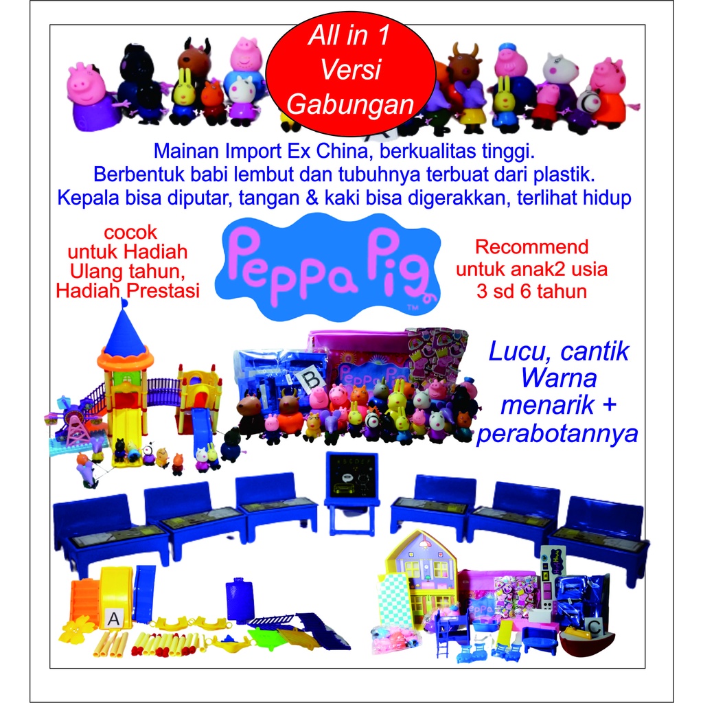 Mainan Peppa Pig Action Figure Model Anime Taman Hiburan Mobil Olahraga Untuk Hadiah Ulang Tahun Anak