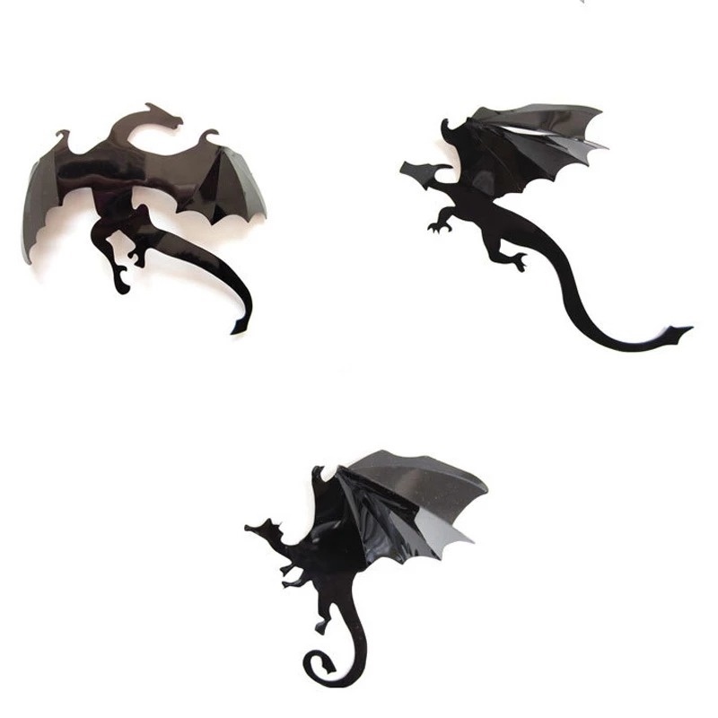 7pcs / Lot Stiker Dinding Desain Siluet Naga 3D Gaya Gothic Untuk Pesta Halloween