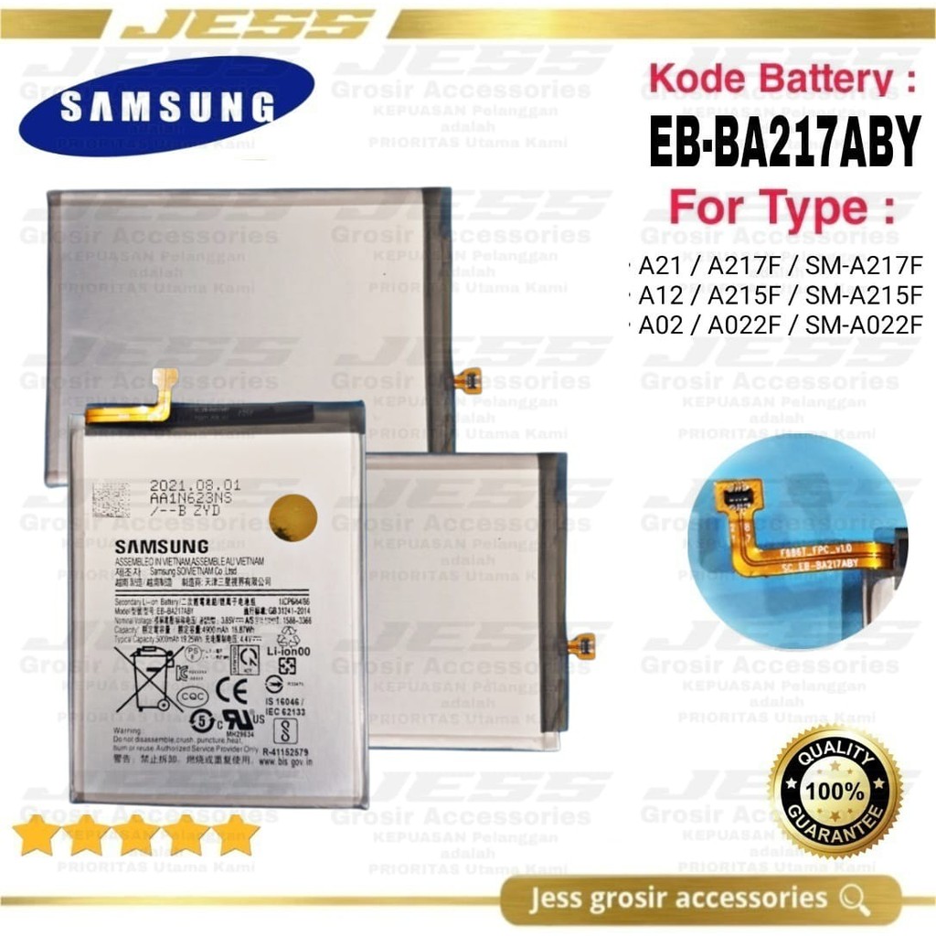 Baterai Battery Original Samsung Galaxy A21S -  A217F - SM-A217F - A12 - A215F - SM-A215F - A02 - A022F - SM-A022F Kode Batre EB-BA217ABY