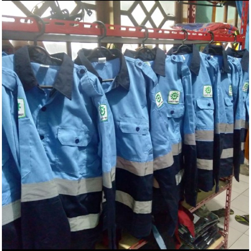 BAJU SERAGAM SAFETY RESLETING FREE.LOGO K3 BENDERA BIRU LANGIT DONGKER PREMIUM