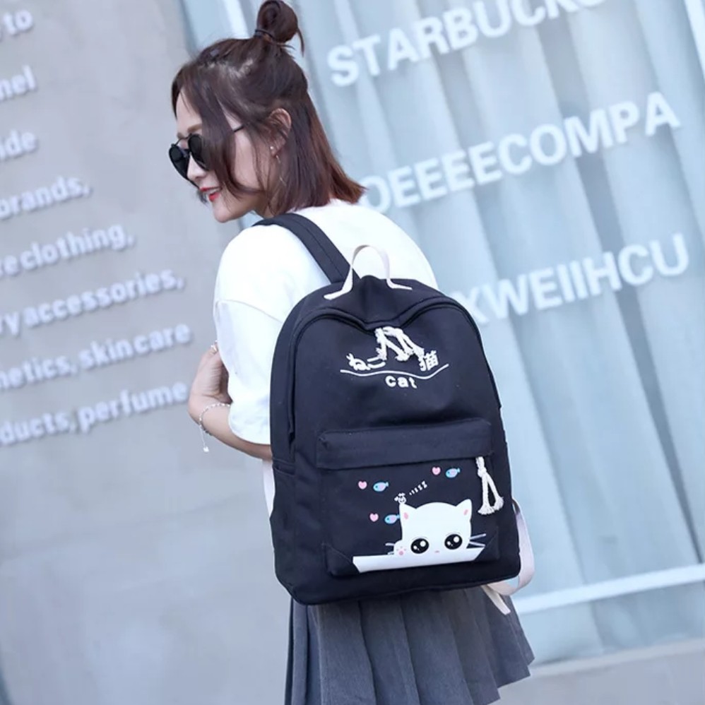 Should Bag 4in1 - Tas Ransel Sekolah Anak Wanita Dan Pria Terbaru 2021 Kekinian Motif Carakter Kucing Malu Korean Style Murah