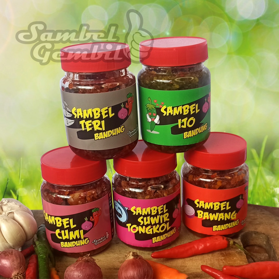 

Paket 5 Sambal, Sambel Bawang Sambal Ijo Sambel Suwir Tongkol Sambal Cumi Sambal Teri (Best Seller)