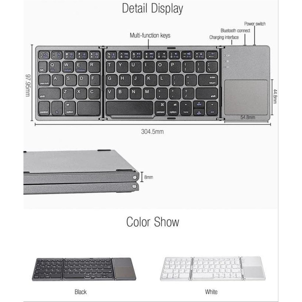 Foldable Wireless Keyboard &amp; Touchpad Bluetooth Lipat Mac iPad hp ios laptop Android Komputer PC pro