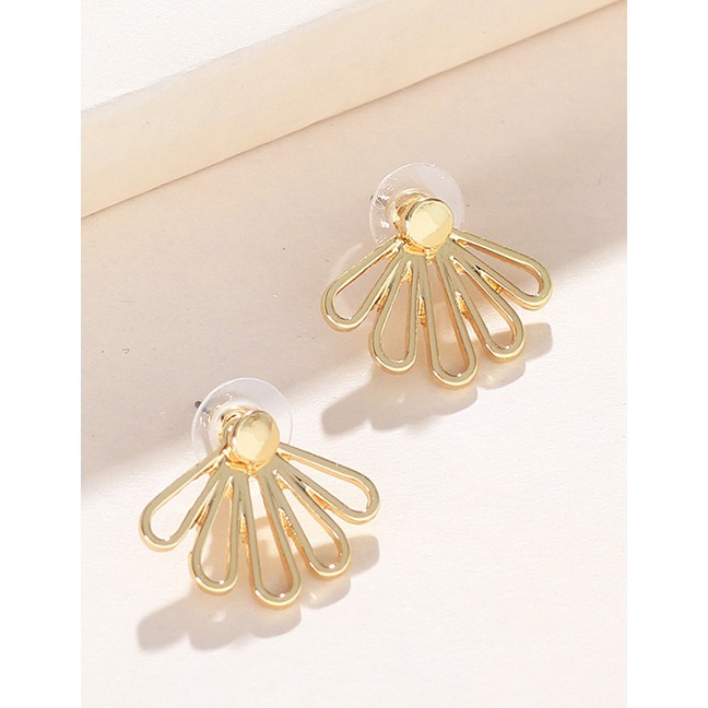 LRC Anting Tusuk Fashion Gold Back-hanging Openwork Lotus Smooth Earrings F40721