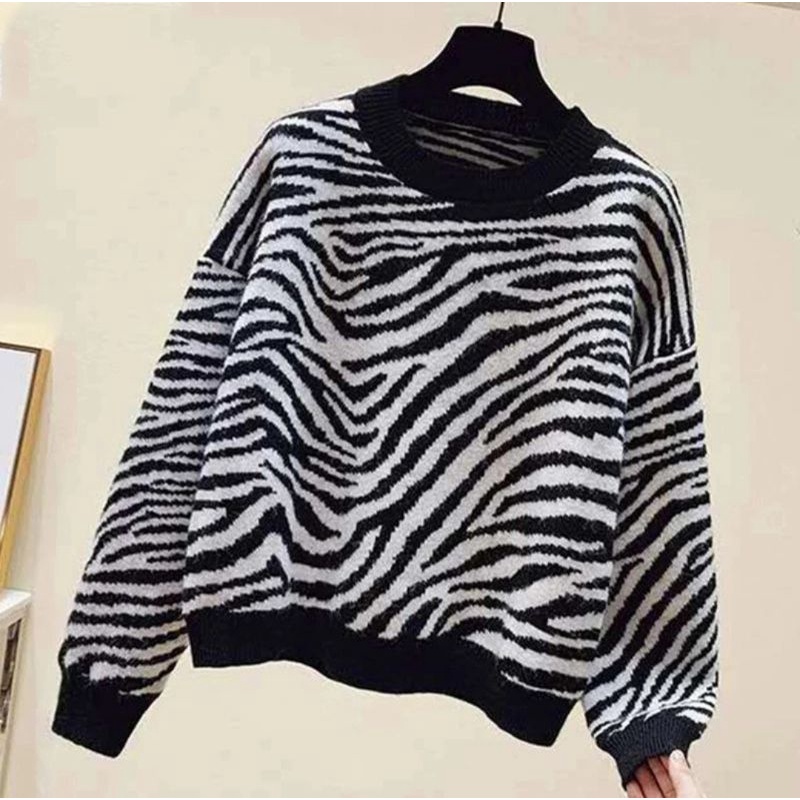 Sweater Rajut Zebra Crewneck' SWEATER ZEBRA' KOREAN STYLE' MOTIF ZEBRA