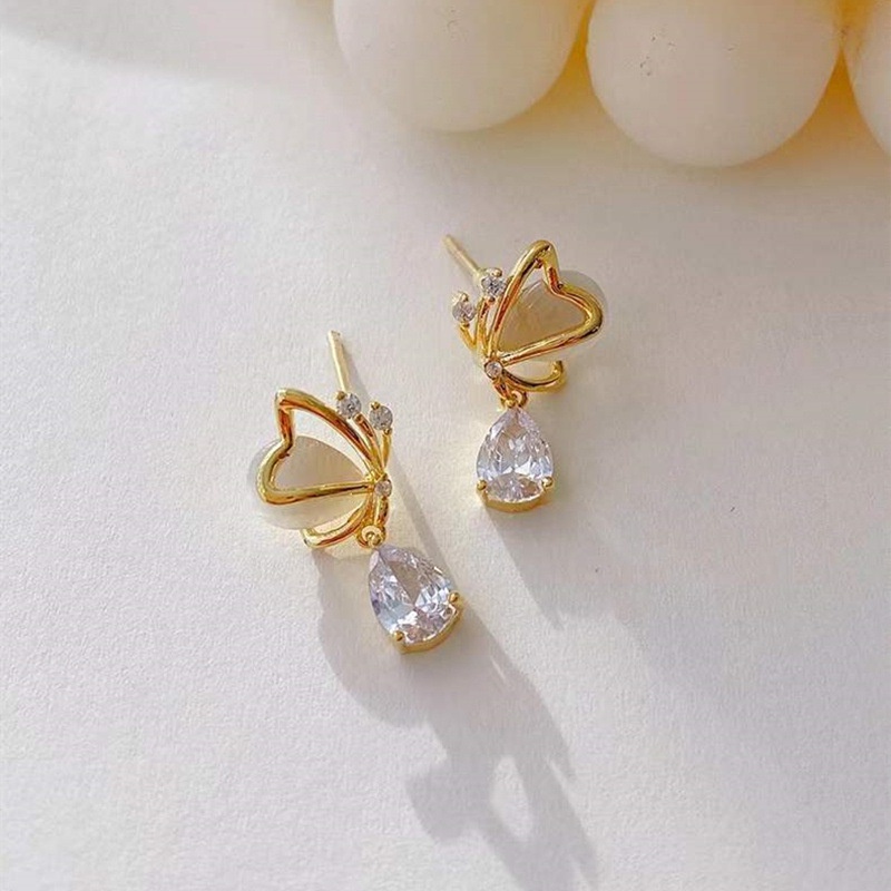 Anting Kait Gantung Desain Kupu-Kupu Hias Opal Gaya Trendy / Simple High Quality Untuk Wanita Butterfly