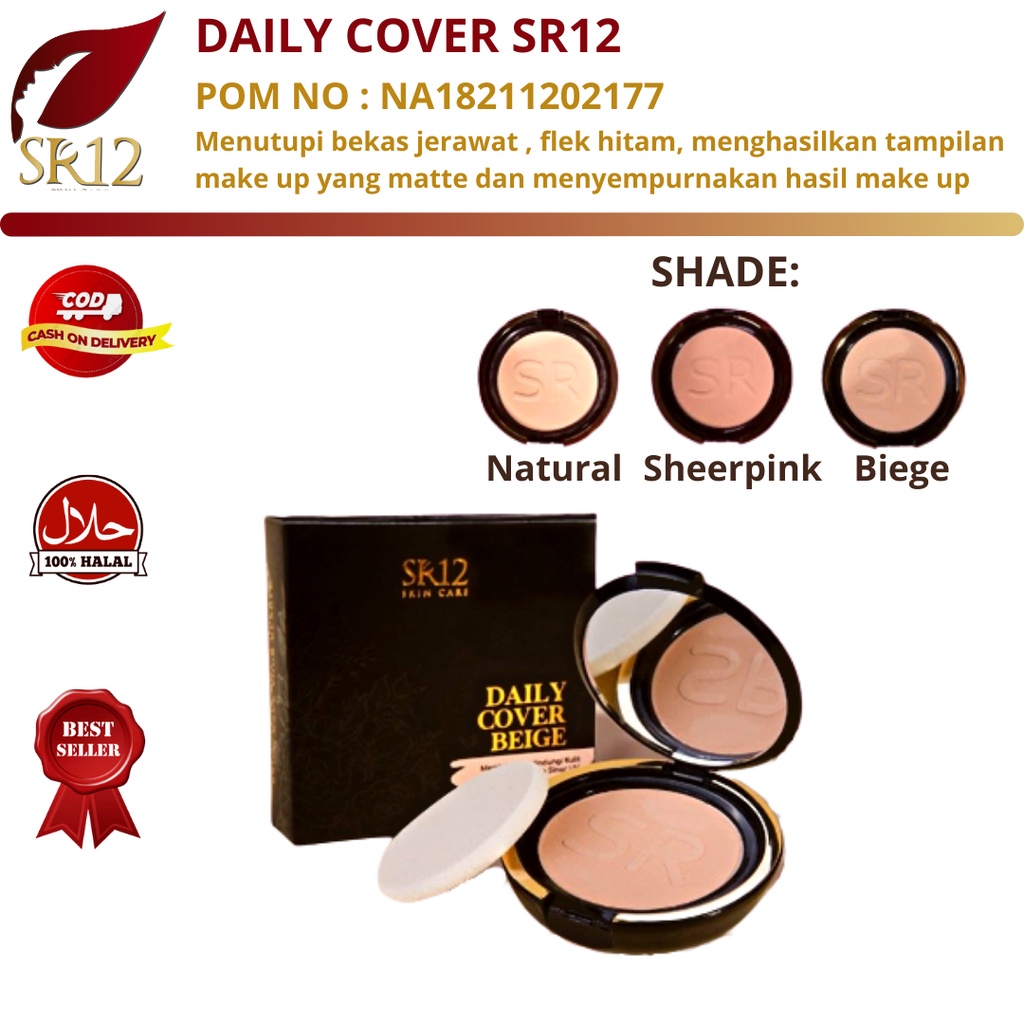 Daily Compact Powder Natural SR12 Skincare Bedak Padat Berfoundation Ringan Tahan Lama Tidak Luntur