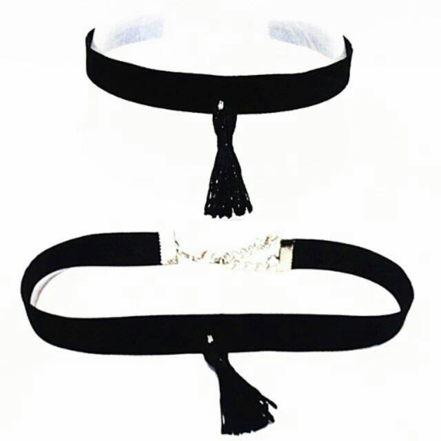 Choker Velvet Necklace Black Tassel | Kalung Handmade