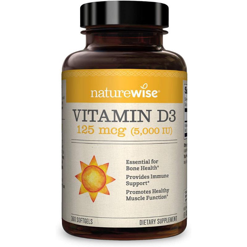 NatureWise Vitamin D3 5000 IU 360 Softgels (1 Tahun) Vit D3 Suplemen Tulang & Imun