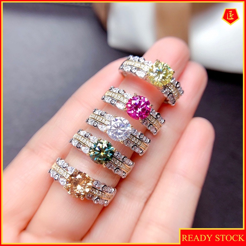 [Ready Stock]Creative Personality Moissanite Colored Gems Ring