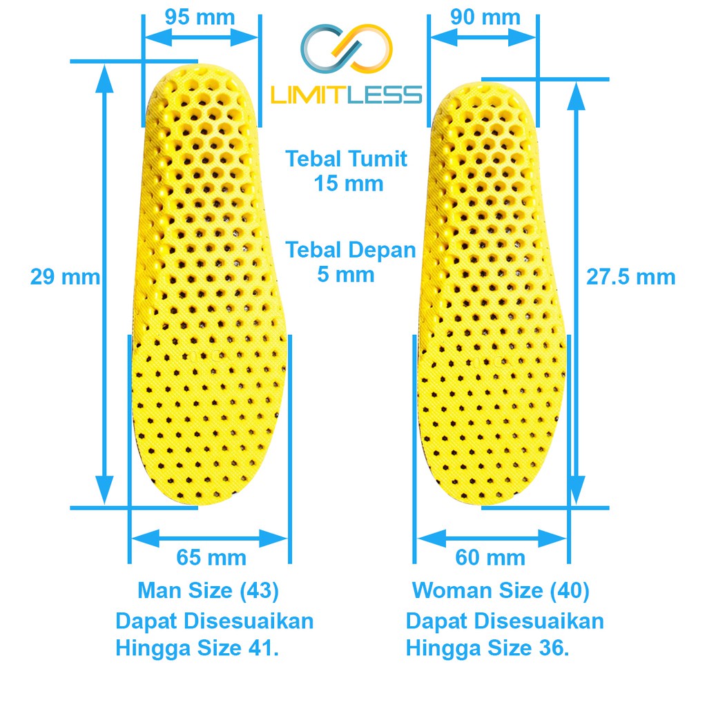 Insole Sepatu Pria Wanita Unisex Insole Alas Kaki Sepatu Phylon Ringan Empuk Nyaman