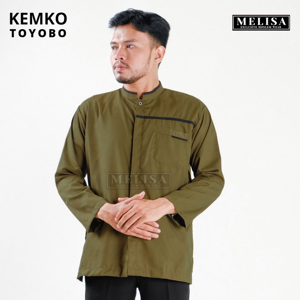 Baju Koko Pria Dewasa Katun Toyobo Polos Lengan Panjang Baju Muslim Remaja Laki Laki Ukuran M L XL - Olive