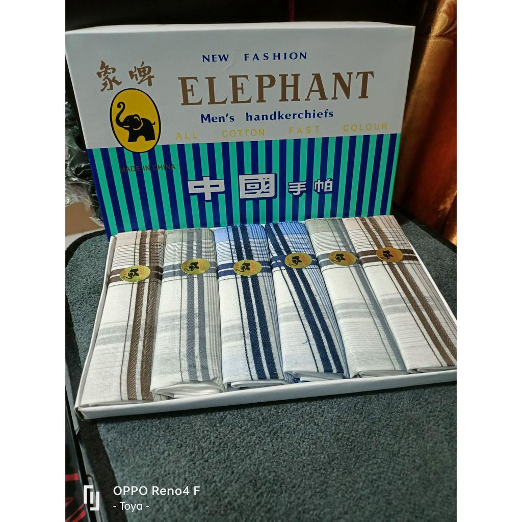 1 box ( 6 pcs ) Sapu Tangan cap Gajah ( Elephant ) warna Random/ Sapu tangan pria &amp; wanita