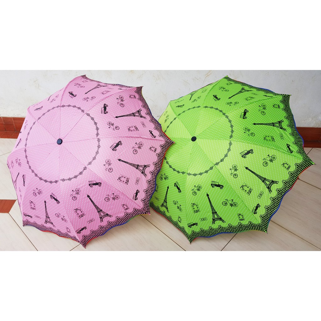 Payung Lipat 4 Fancy Karakter Paris Eiffel Polkadot ANTI UV Merk OSAKA - BW-015