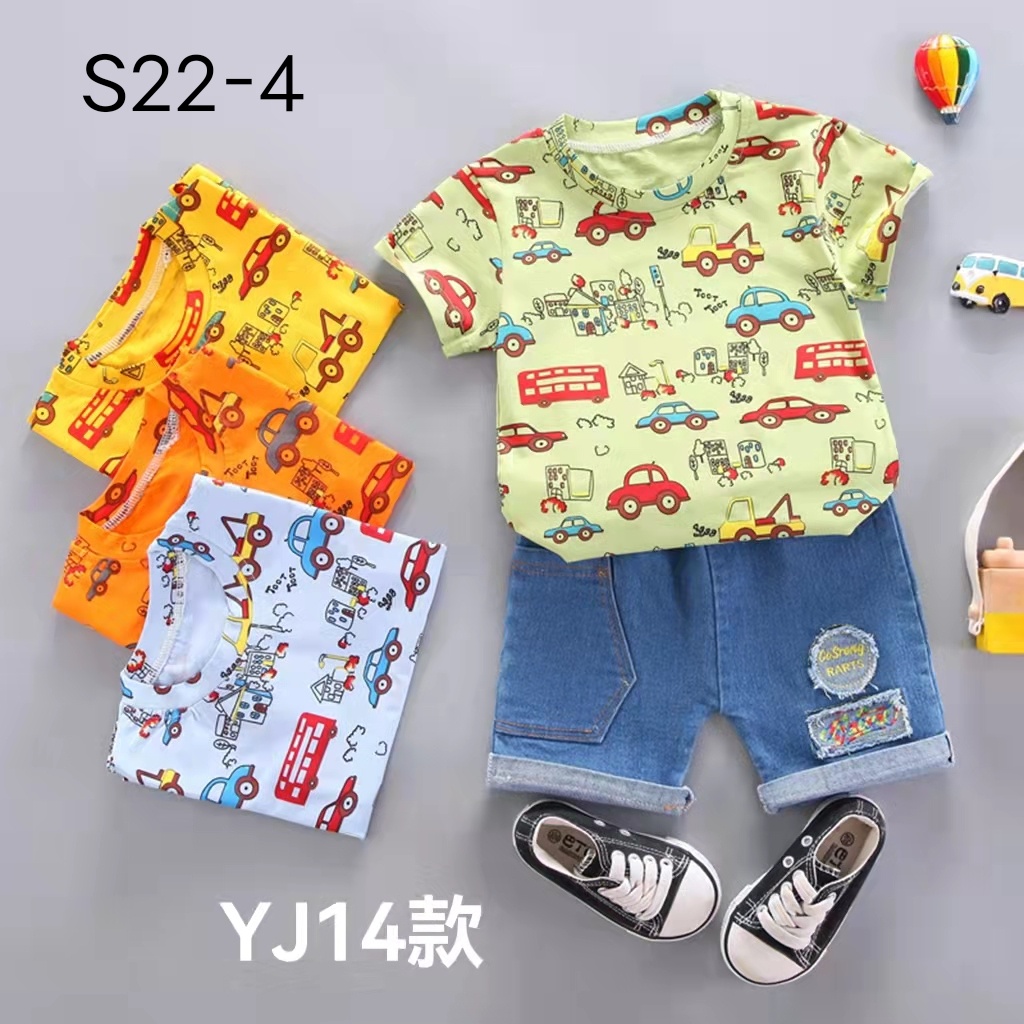 Setelan Jeans City Car Anak 0 Bulan - 3 Tahun Import High Quality Setelan Kaos Celana Jeans Anak Motif City Car Adem Setelan Fashion Anak CBKS