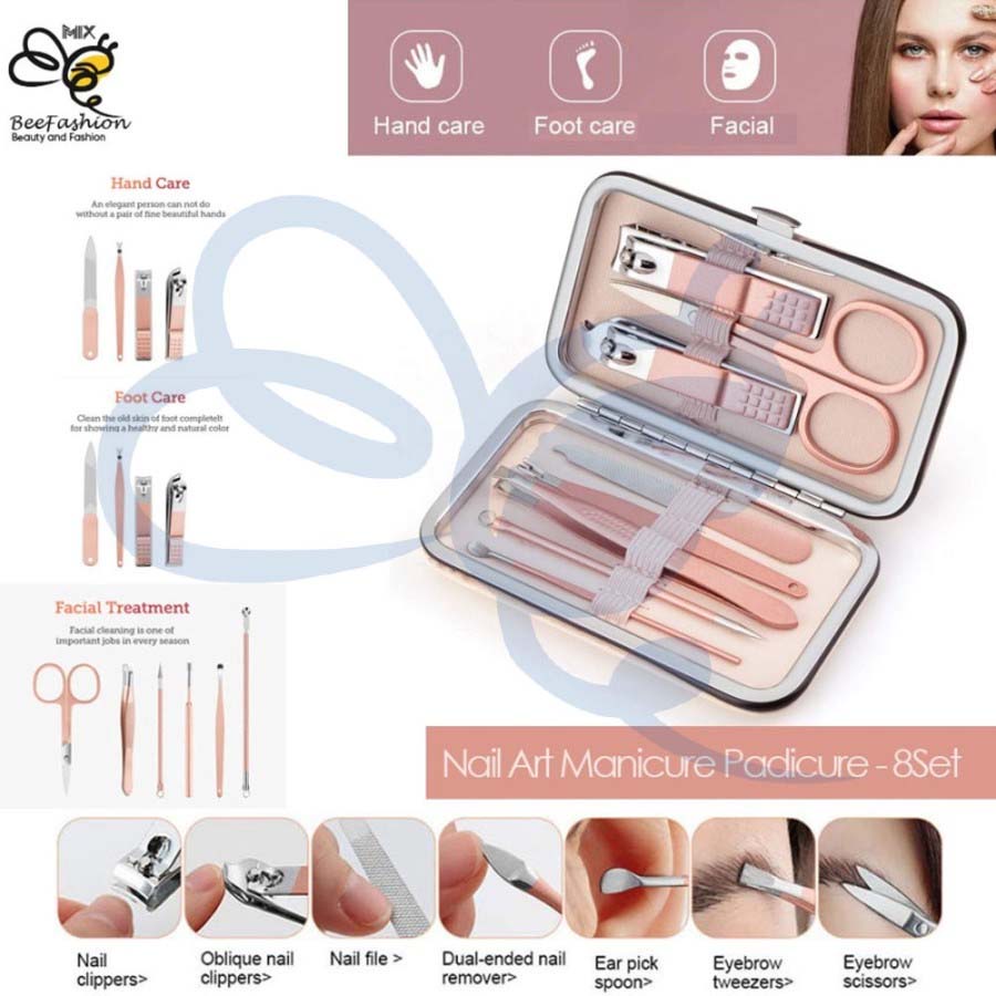 Set Gunting Kuku Nail Art Manicure Pedicure Set - 8Pcs Pink