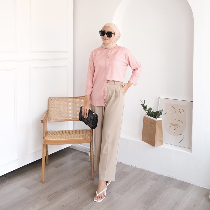 Floral.id Kemeja Maudy Shirt-Nude Pink Maudy