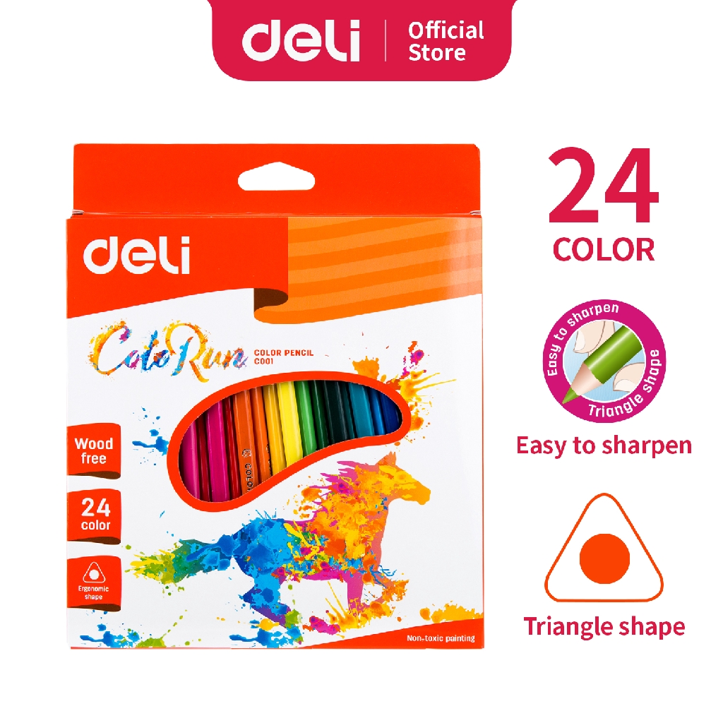Deli Pensil Warna Bentuk segitiga ergonomis Warna cerah Deli Pensil Warna Bentuk segitiga ergonomis Warna cerah
