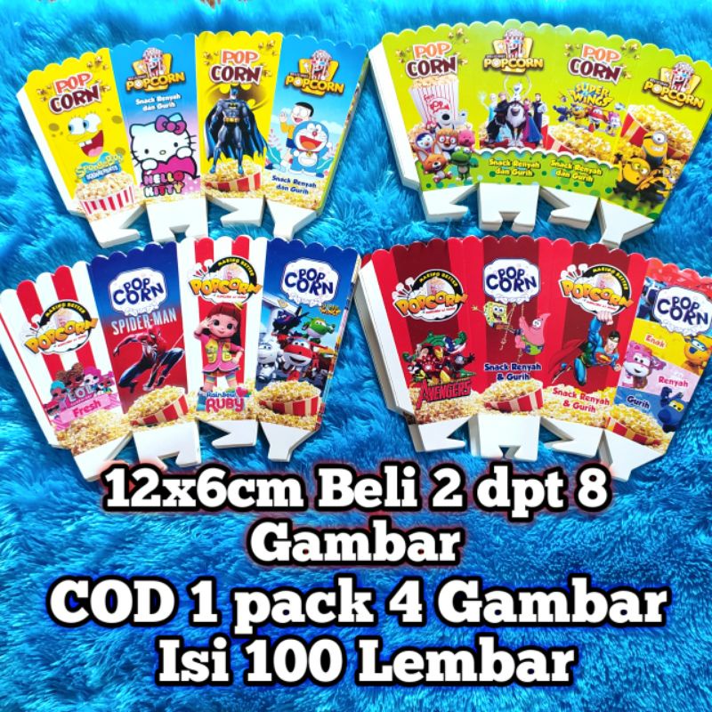 kertas popcorn 12x6cm 1 pack 100 lembar kemasan popcorn bungkus popcorn wadah popcorn