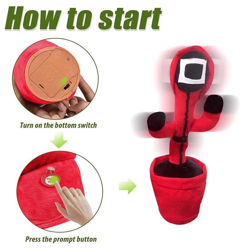 Dancing Squid Game Recorder Toy Dancing Cactus Mainan Boneka Squid Game Joget Led Menari Music bisa Rekam Suara