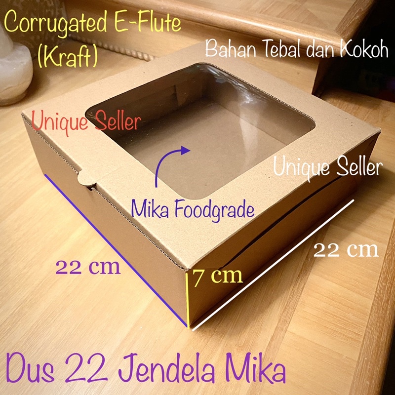 Dus Kotak Box Hampers 22x22x7 EFLUTE JENDELA MIKA / Dus Kotak Box Nasi R10b 22x22x7 EFLUTE WINDOW / Dus Box Kotak Roti Kue 22x22x7 / Dus Box Kotak Corrugated Eflute Coklat 22x22 x 7 / Dus Box Kotak Packing Olshop uk 22 x 22 x 7