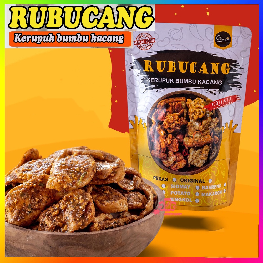 RUBUCANG Kerupuk Bumbu Kacang Rasa Pedas Dan Original Keripik Bumbu Kacang Rebucung Makanan Ringan Kerupuk