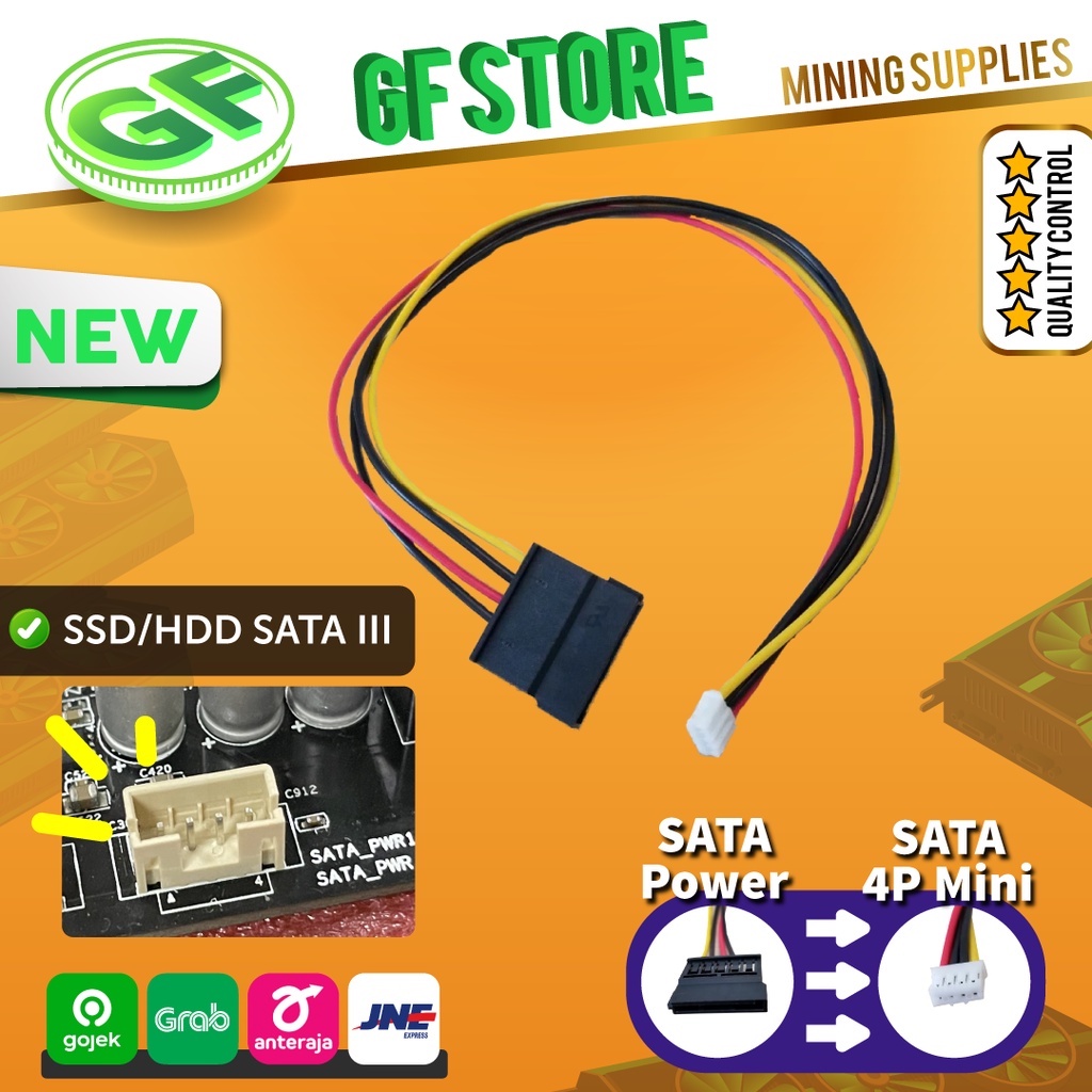 Kabel Power SATA to SATA Mini 4 Pin SSD HDD ⚡Motherboard Riserless