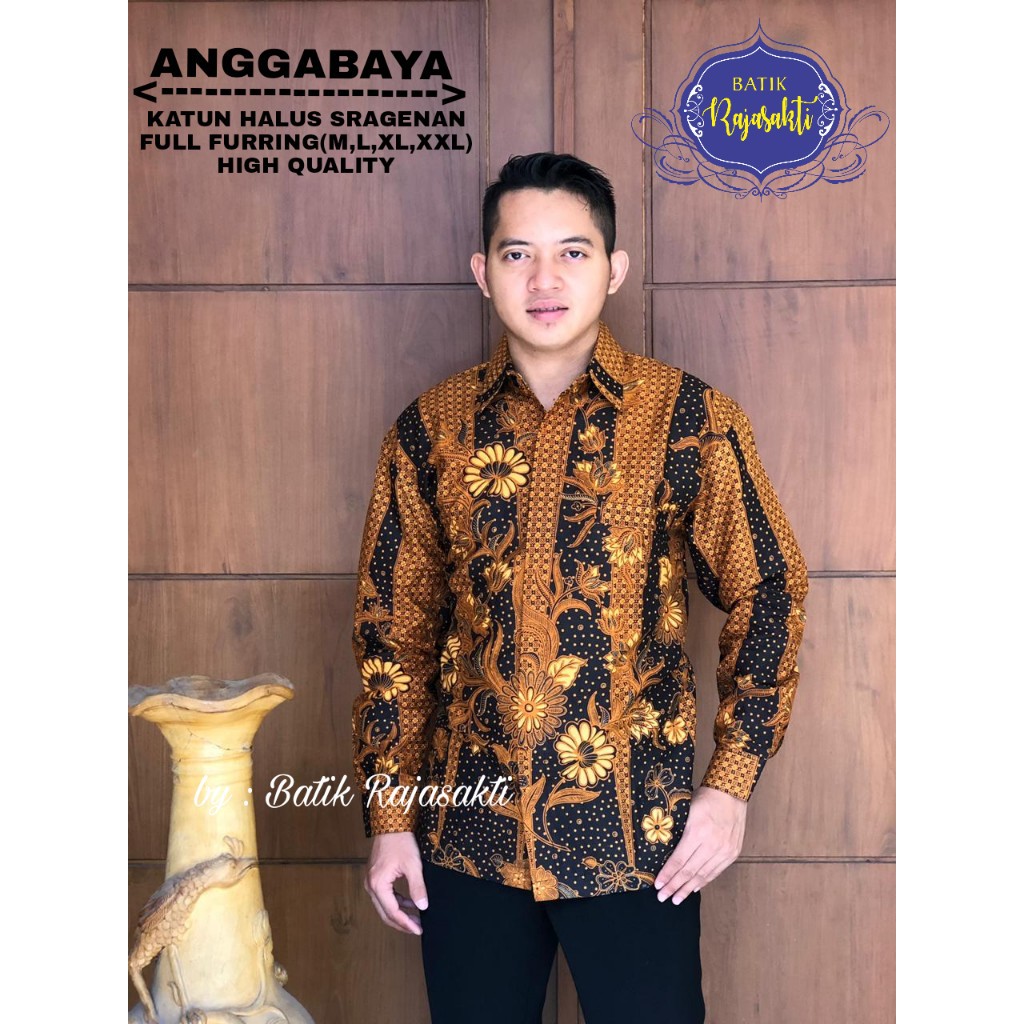 ANGGABAYA Kemeja Batik Pria Lengan Panjang Katun Halus FULL FURING Rajasakti