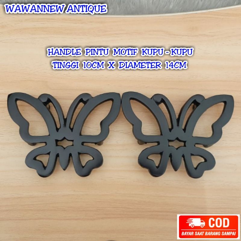 Handle Pintu / Gagang Pintu Lemari Rumah Kuningan Antik Murah Motif Kupu - Kupu 14cm