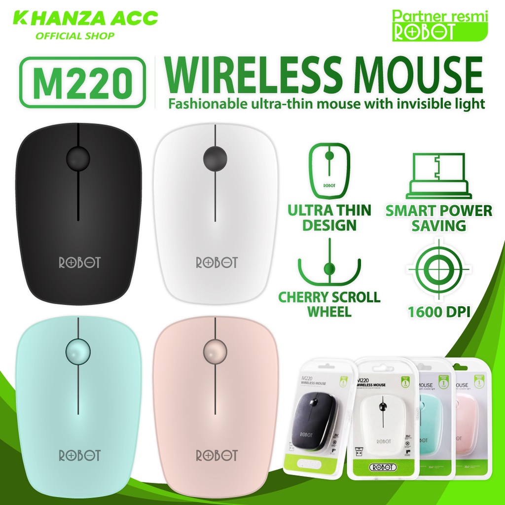 KHANZAACC MOUSE Robot M220 2.4G Wireless Optical Mouse Cherry Scroll Wheel