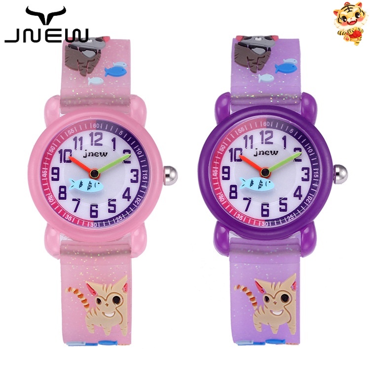 Children's 3d silicone cartoon kitten catching fish watch cute waterproof quartz watch primary school girl's watch children's watch