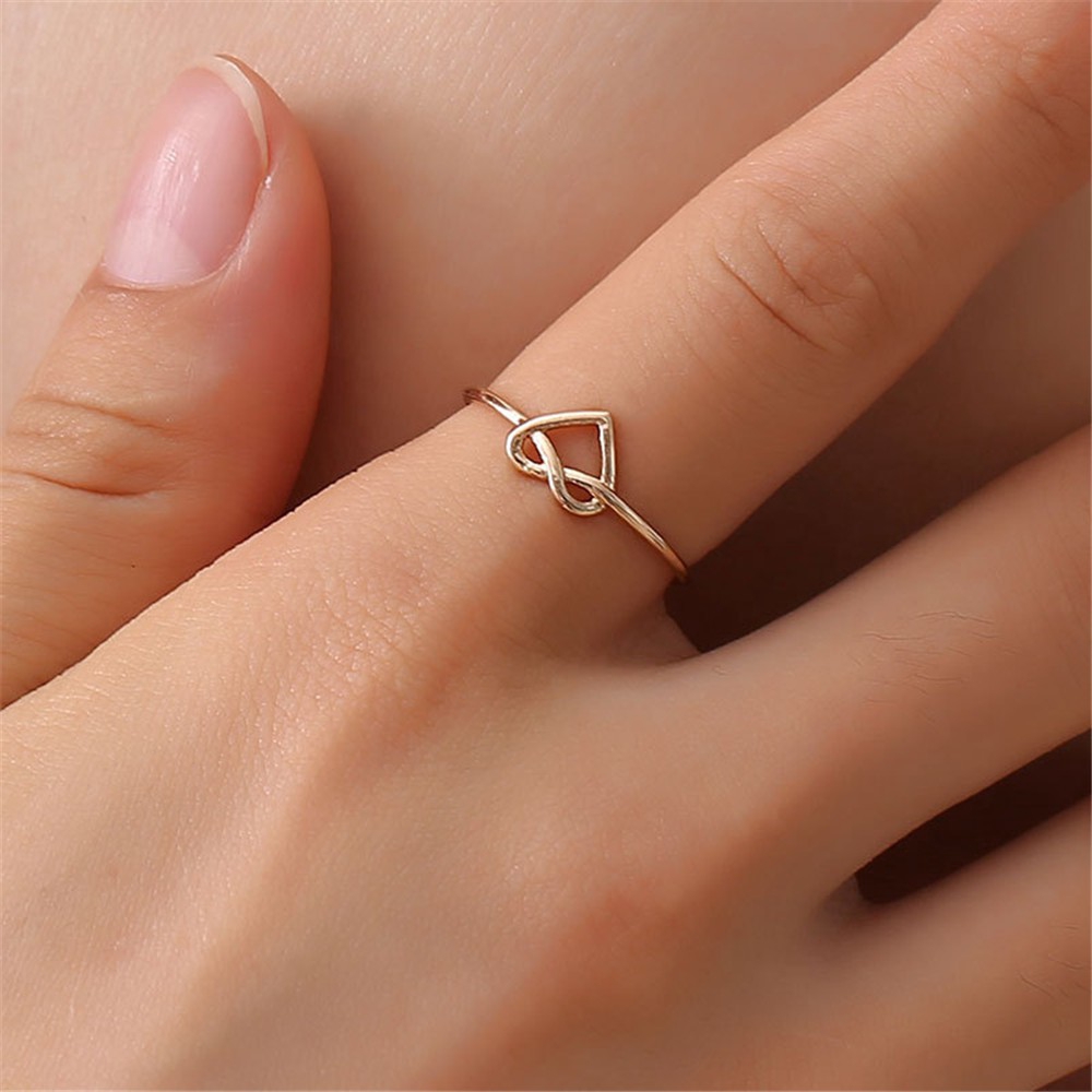 【COD Tangding】Cincin Simple Tipis Model Terbuka Desain Hati Hollow Adjustable untuk Wanita