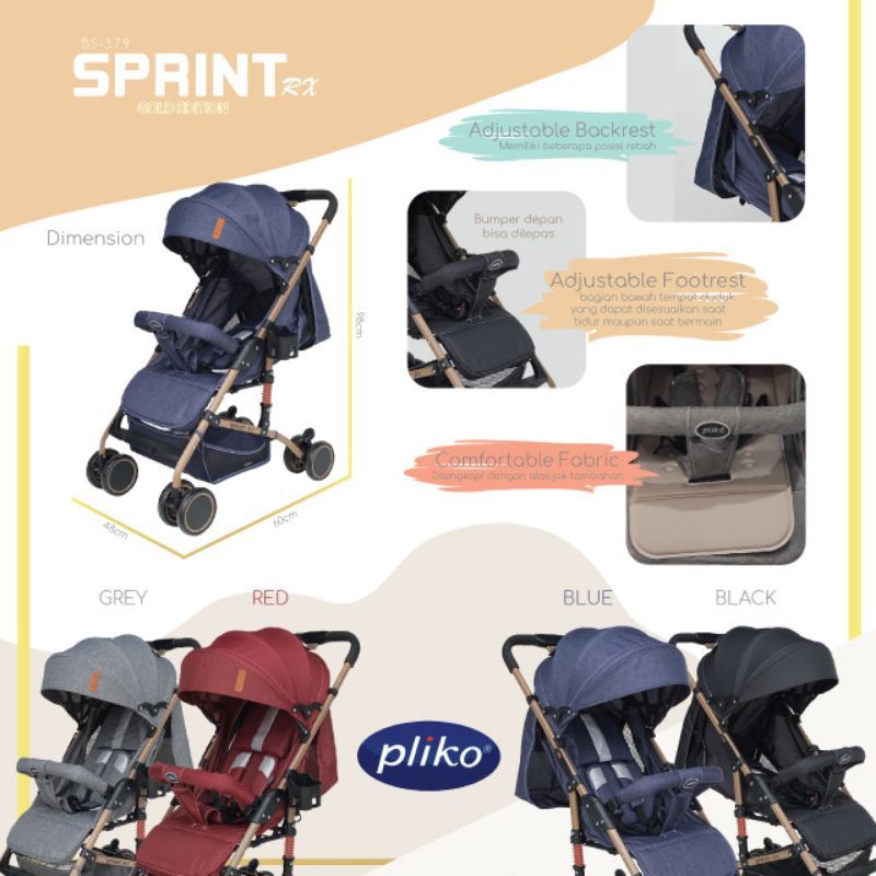 Stroller Lipat Pliko Sprint RX  379 / Pliko Sprint RH 389 Kereta Dorong Bayi Dua Arah