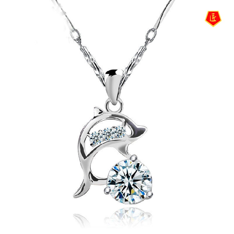 [Ready Stock]Silver Crystal Silver Necklace Women's Dolphin Pendant Valentine's Day Gift